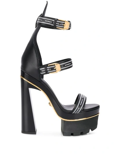 Versace Triple Strap Platform High-heel Sandals In Black