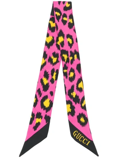 Gucci Leopard-print Silk-twill Scarf In Pink