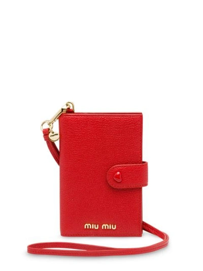 Miu Miu Madras Leather Wallet In Red