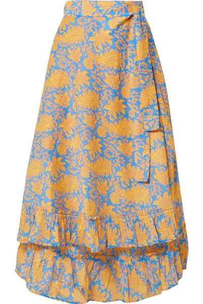 Apiece Apart Feliz Printed Cotton And Silk-blend Voile Wrap Skirt In Yellow