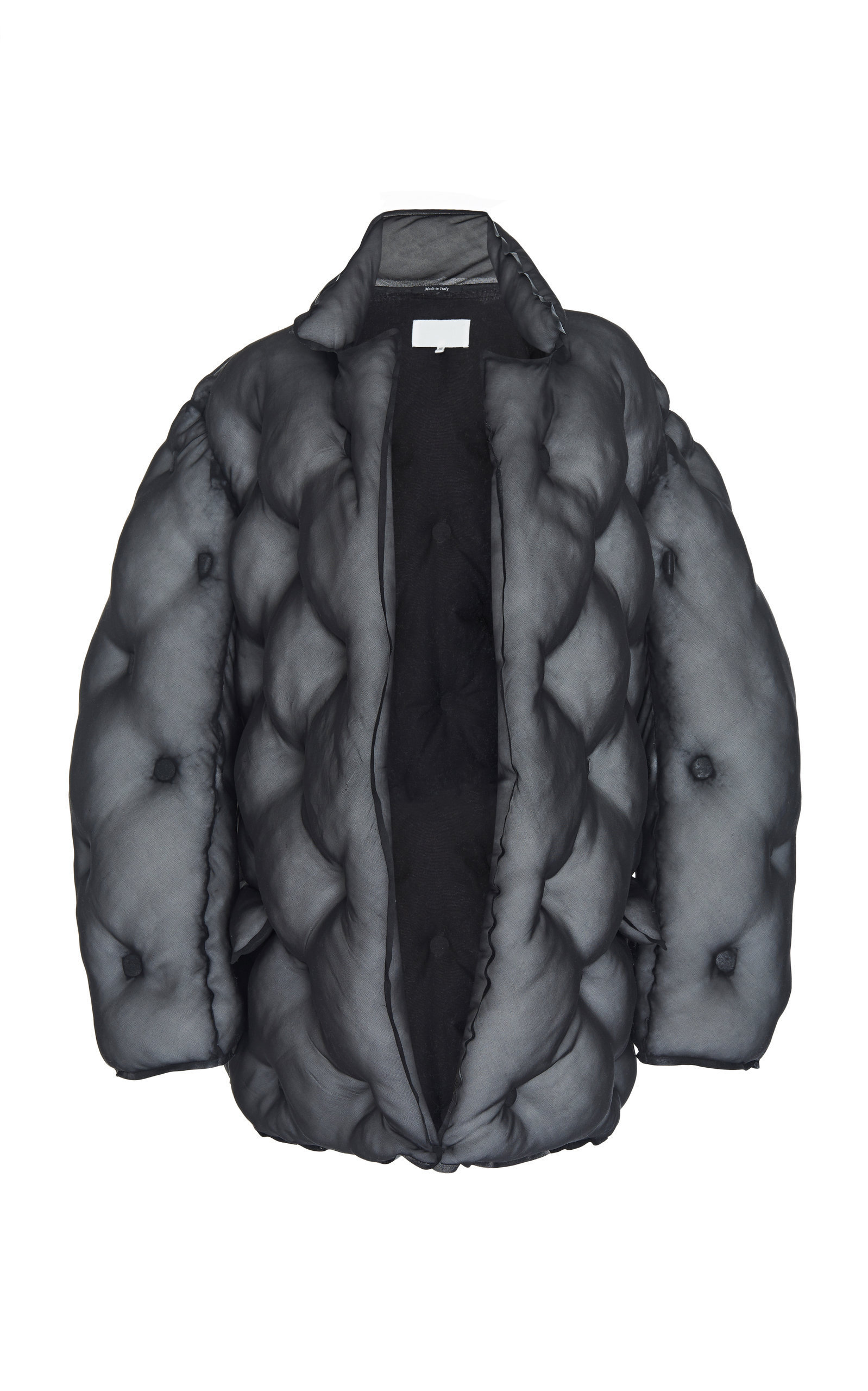 Maison Margiela Belted Silk Puffer Jacket In Grey | ModeSens