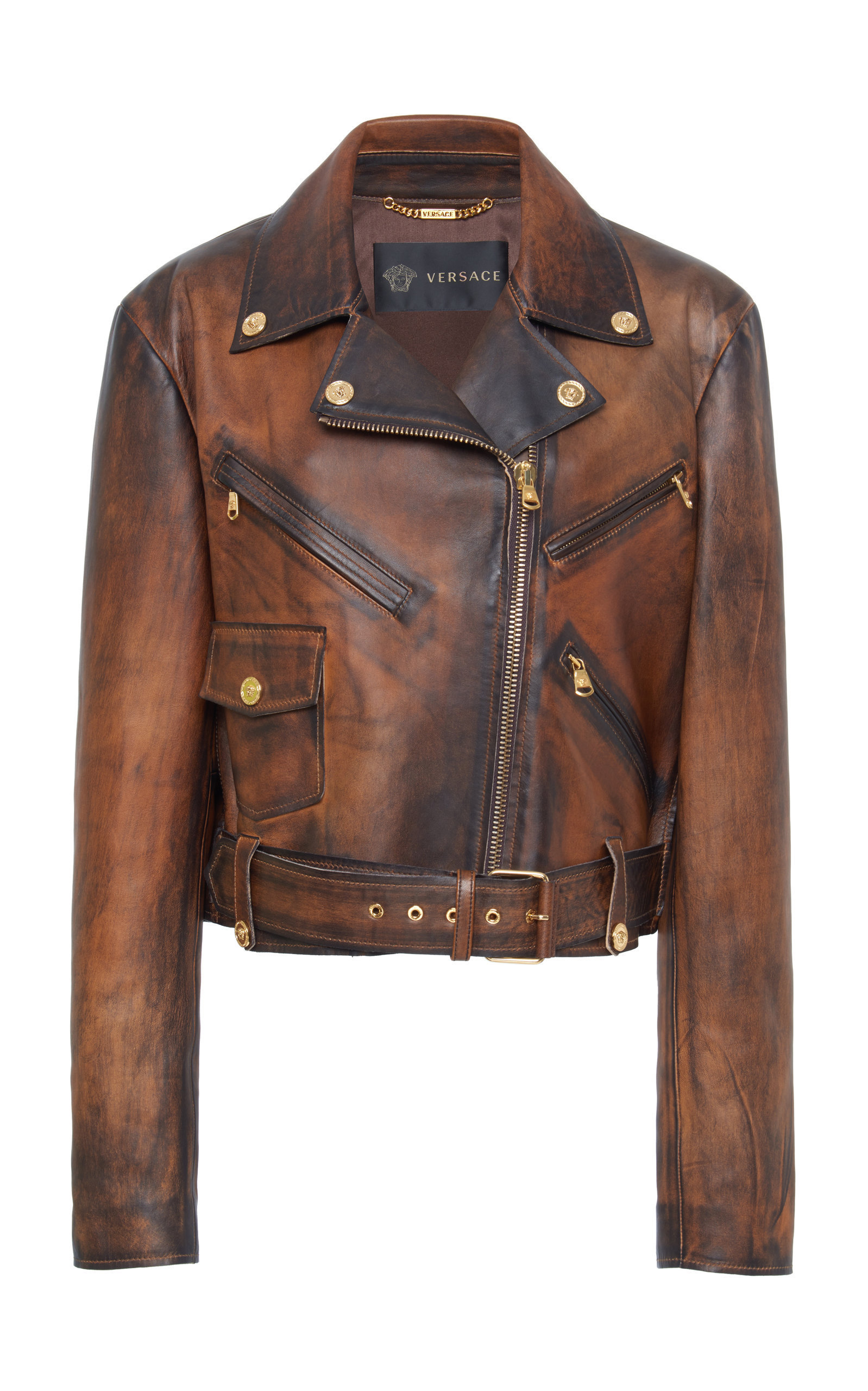 versace brown leather jacket