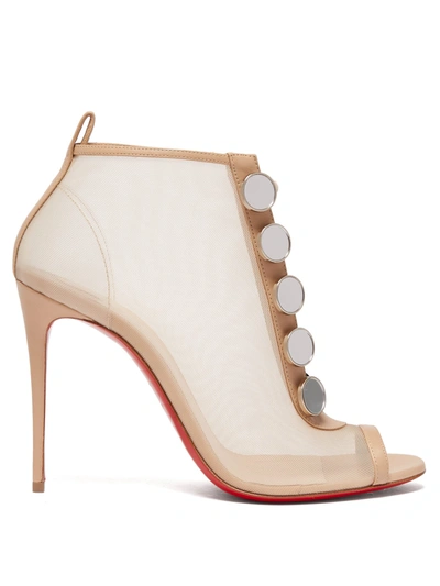 Christian Louboutin Marika 100 Leather-trimmed Mesh Ankle Boots In Metallic