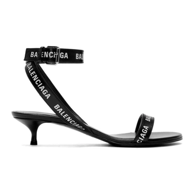 Balenciaga Logo-print Leather Sandals In Black