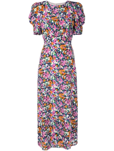 Saloni Bianca Floral-print Silk Crepe De Chine Midi Dress In Multi