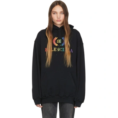 Balenciaga Laurier Oversized Embroidered Cotton-jersey Hoodie In Black