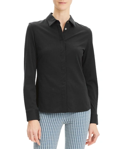 Theory Button-down Fitted Pima-cotton Shirt In Black