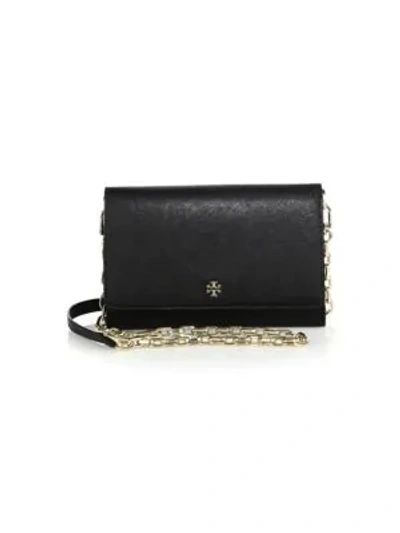 Tory Burch Robinson Leather Chain Wallet In Black