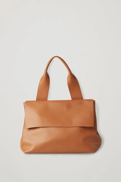Cos Leather Tote Bag With Strap In Beige | ModeSens