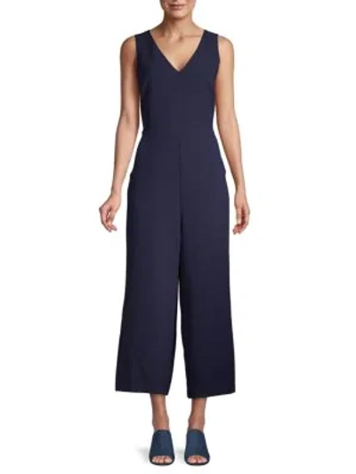 Karl Lagerfeld V-neck Wide-leg Jumpsuit In Navy