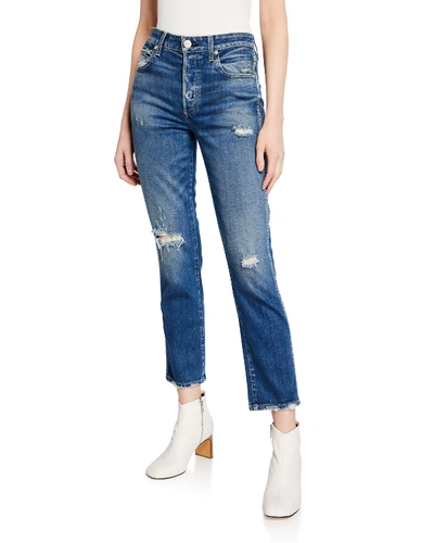 Amo Denim Babe Distressed Straight-leg Cropped Jeans In Blue