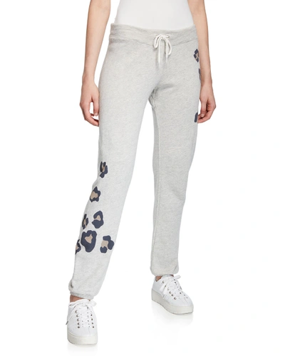 Monrow Oversized Leopard-print Drawstring Vintage Sweatpants In Heather Gray