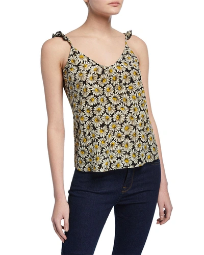 7 For All Mankind Floral-print Scoop-neck Mini Ruffle-strap Tank In Daisy Print