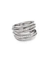 David Yurman Dy Crossover Wide Ring W/ Diamonds, Size 9 In White/silver