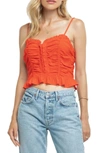 Astr Riley Ruched Spaghetti-strap Crop Top In Coral Red