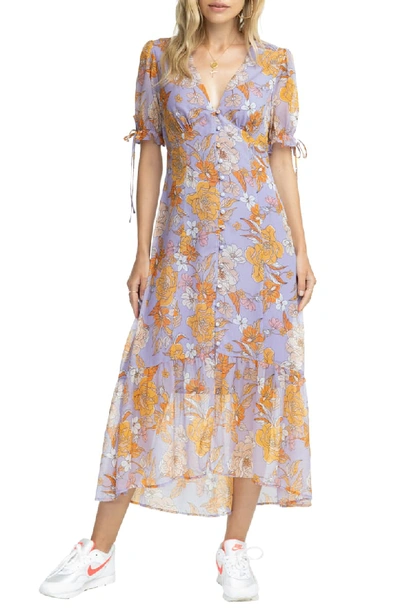 Astr Chandler Floral-print Button-front Midi Dress In Electrical Lilac Floral