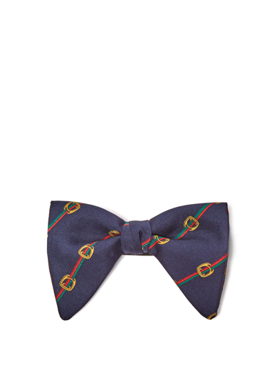 Gucci Horsebit-print Silk-twill Bow Tie In Stirrups And Web Print