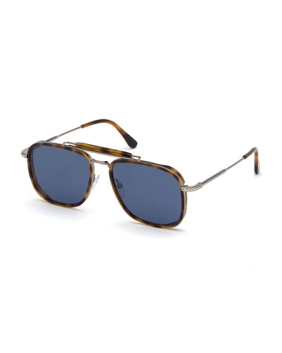 Tom Ford Huck Ft0665 53v Geometric Sunglasses In Blue