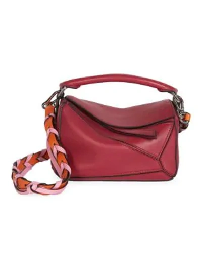 Loewe Mini Puzzle Leather Bag In Wine