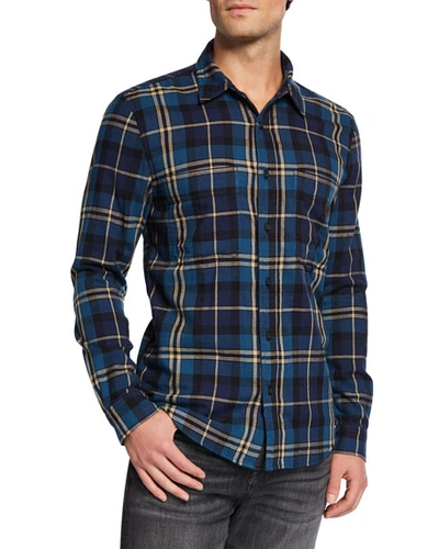 7 For All Mankind Triple Needle Worker Plaid Regular Fit Shirt In Navy Plaid