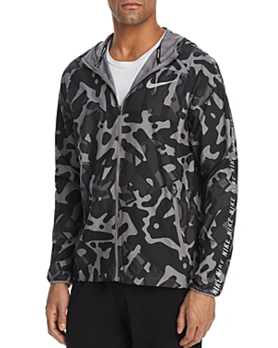 Nike Essential Camouflage-print Hooded Zip-front Jacket In Black/gray Camo