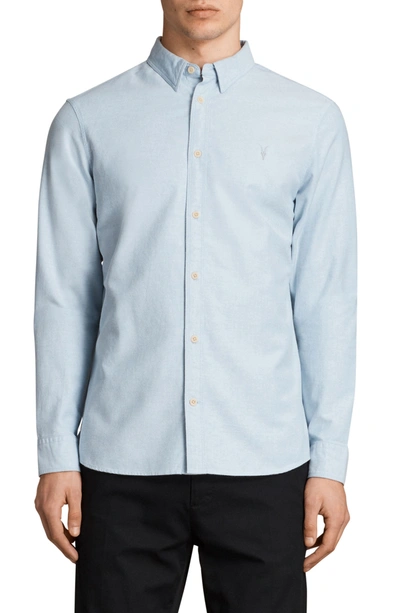 Allsaints Hungtingdon Embroidered Cotton Shirt In Dark Gull Grey