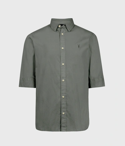 Allsaints Redondo Half-sleeve Slim Fit Button-down Shirt In Gray