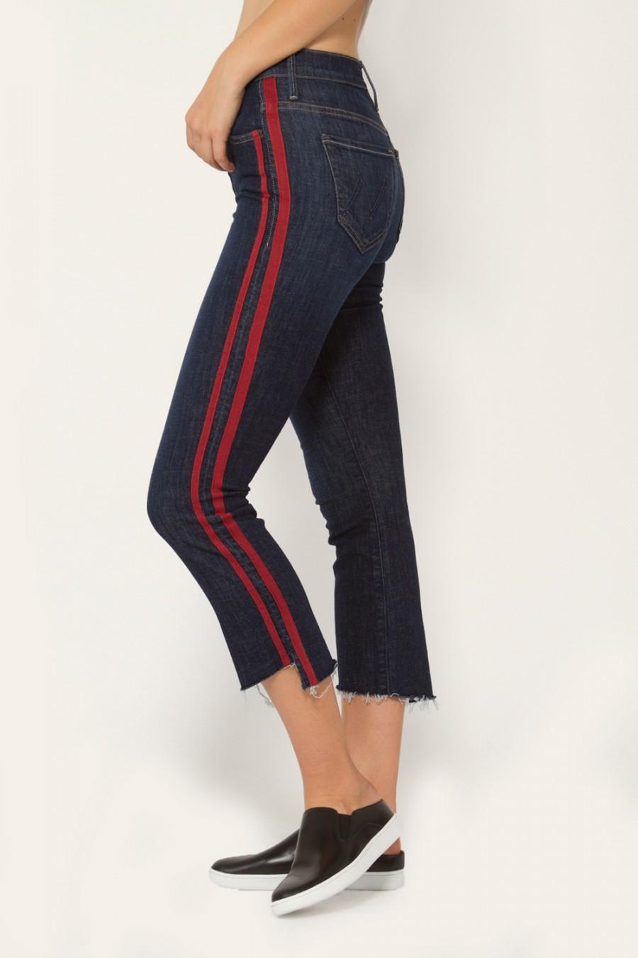 mother jeans with red stripe