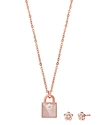 Michael Kors Padlock Charm 16 Necklace & Earrings Set In 14k Gold-plated Sterling Silver Or 14k Rose Gold-plated 