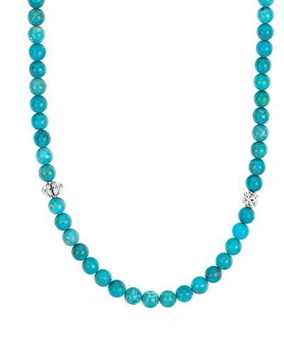 Lagos Sterling Silver Caviar Icon Turquoise Beaded Station Necklace, 34" In Blue/silver