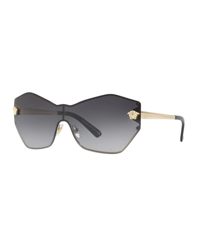 Versace Rimless Shield Medusa Head Sunglasses In Black/gold