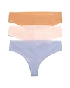 Calvin Klein Invisibles Thongs, Set Of 3 In Spring Blue/bare/nymphs Thigh