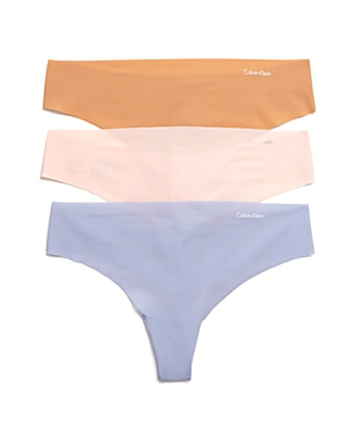 Calvin Klein Invisibles Thongs, Set Of 3 In Spring Blue/bare/nymphs Thigh