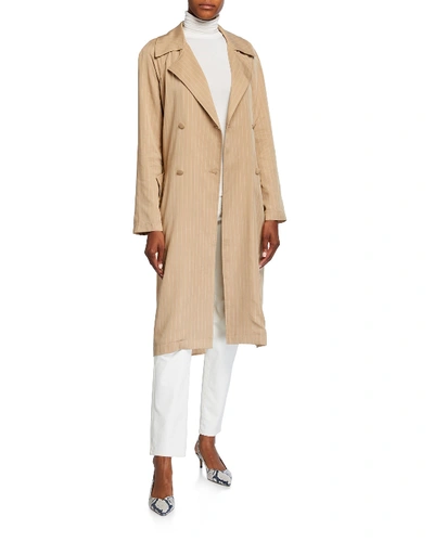 Avec Les Filles Pinstriped Long Trench Coat - 100% Exclusive In Khaki/white