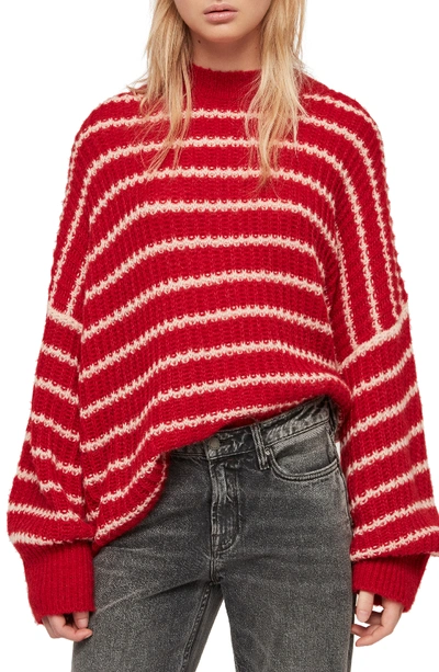 Allsaints Renne Striped Sweater In Red/ Peach