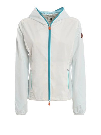 Save The Duck Contrast Zip Hooded Packable Windbreaker Jacket In Coconut White