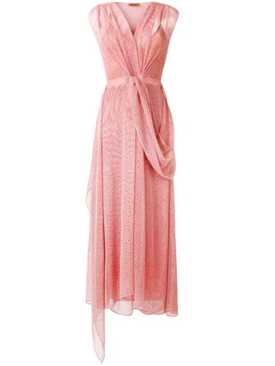 Missoni Sheer Mesh Draped Dress In Pink