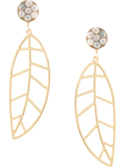 Mercedes Salazar Leaf Drop Earrings In Gold