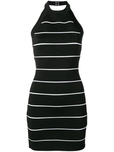 Balmain Striped Knit Dress In Black