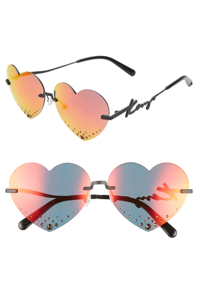 Kenzo 63mm Oversize Rimless Heart Sunglasses In Matte Black/ Red