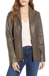 Cole Haan Leather Stand-collar Jacket In Stone