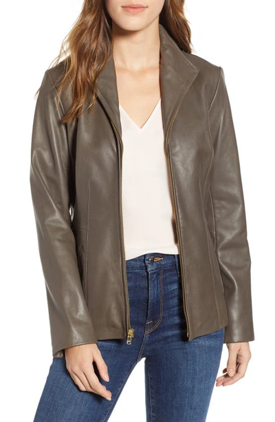 Cole Haan Leather Stand-collar Jacket In Stone