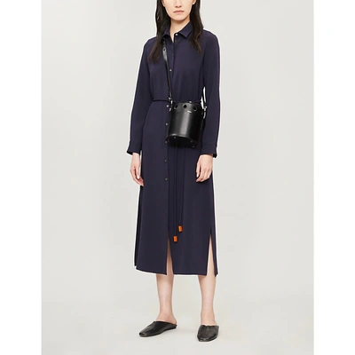Theory Button-detail Crepe Maxi Shirtdress In Deep Royal