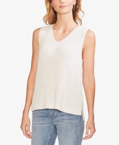 Vince Camuto Speckled Shiny Sleeveless Knit Top In Pearl Ivory