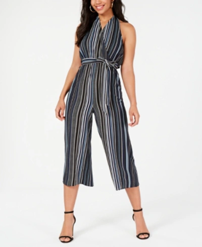 Almost Famous Juniors' Printed Halter Jumpsuit In Navy Combo