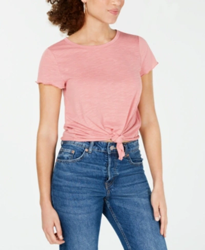 Almost Famous Crave Fame Juniors' Tie-front Textured T-shirt In Rose Tan