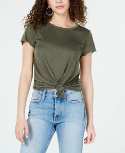 Almost Famous Crave Fame Juniors' Tie-front Textured T-shirt In Four Leaf Clover