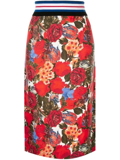 Marni Floral Print Midi Skirt In Red