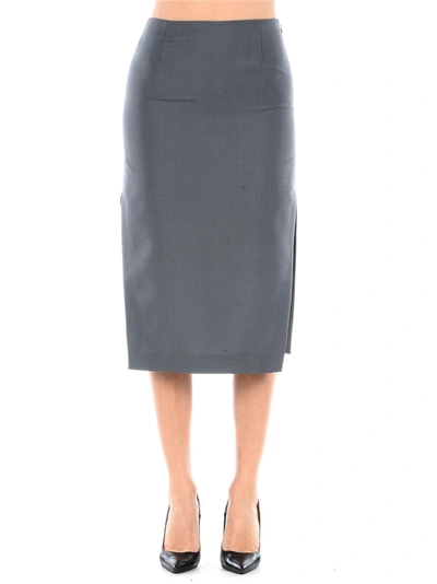 Prada Midi Skirt With Side Slit In Grey | ModeSens