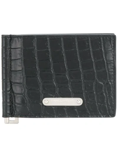 Saint Laurent Bill Clip Wallet In Crocodile Embossed Leather In Black